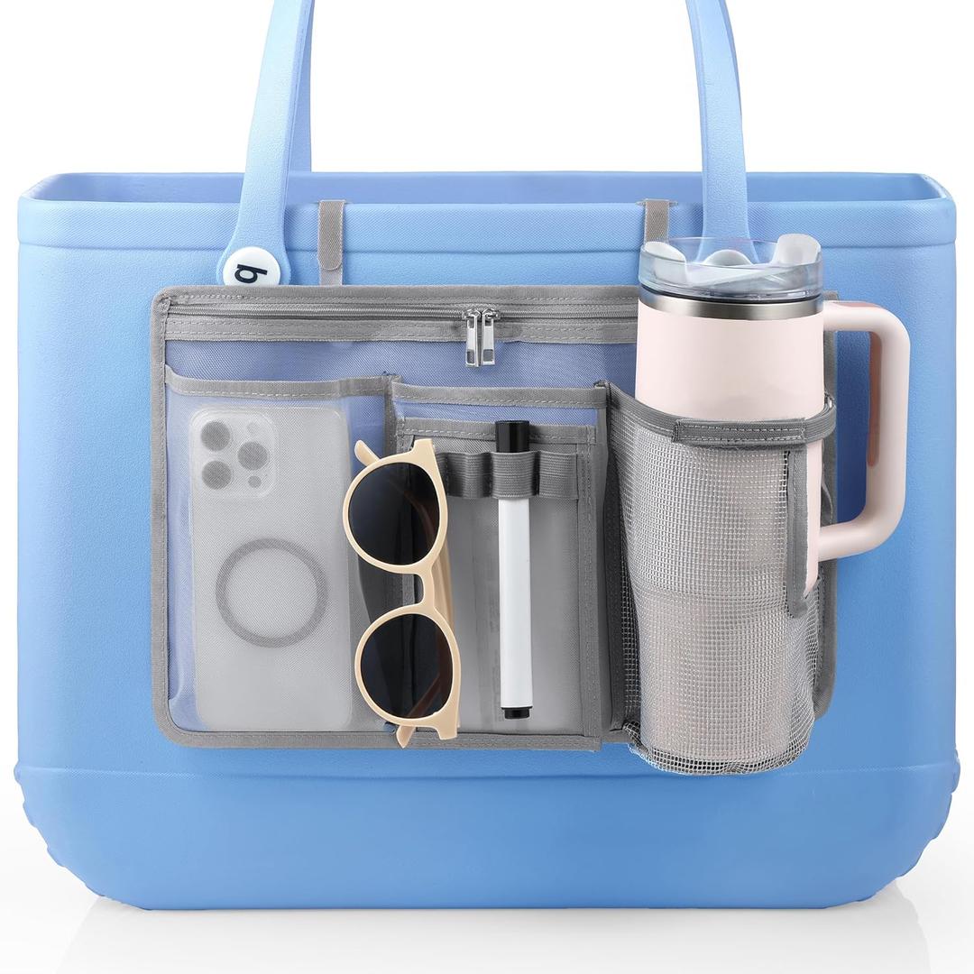 OUTXE Organizer Holder for Bogg Simple Modern Bag Accessories, Cup Phone Holder compatible with Stanley, Storage Mesh Divider Organizing Insert Pouch for XL Bog Beach Rubber Tote Bag, Gray