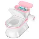 2-in-1 Toddler Potty Training Toilet - Larger Potty Chair & Detachable Training Seat for Boys & Girls Ages 1-3 with Flushing Sound, Wipes Storage, Toilet Paper Holder - Pink