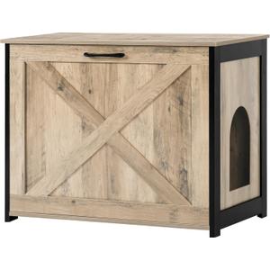 Dwanton Cat Litter Box Furniture Hidden, Cat Litter Box Enclosure, Reversible Entrance Can Be on Left or Right Side, Indoor Cabinet, Wooden Washroom, End Table, Nightstand, Greige, 27.6" L