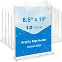 Comix Acrylic Sign Holder 8.5x11 Inches, 12 Pack Menu Flyer Holder | Clear Vertical Plastic Table Paper Stand, Double Sided Flyer Display Stand for Cafe, Restaurants, Store, Office, Wedding