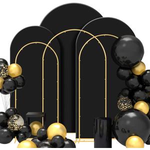 Wedding Arch Backdrop Stand Set Metal Arch Backdrop Stand with Wedding Arch Cover, Wedding Balloon Arch Backdrop Stand for Birthday, Baby Shower, Anniversary (Black, 5.9FT+6.6FT+7.2FT)