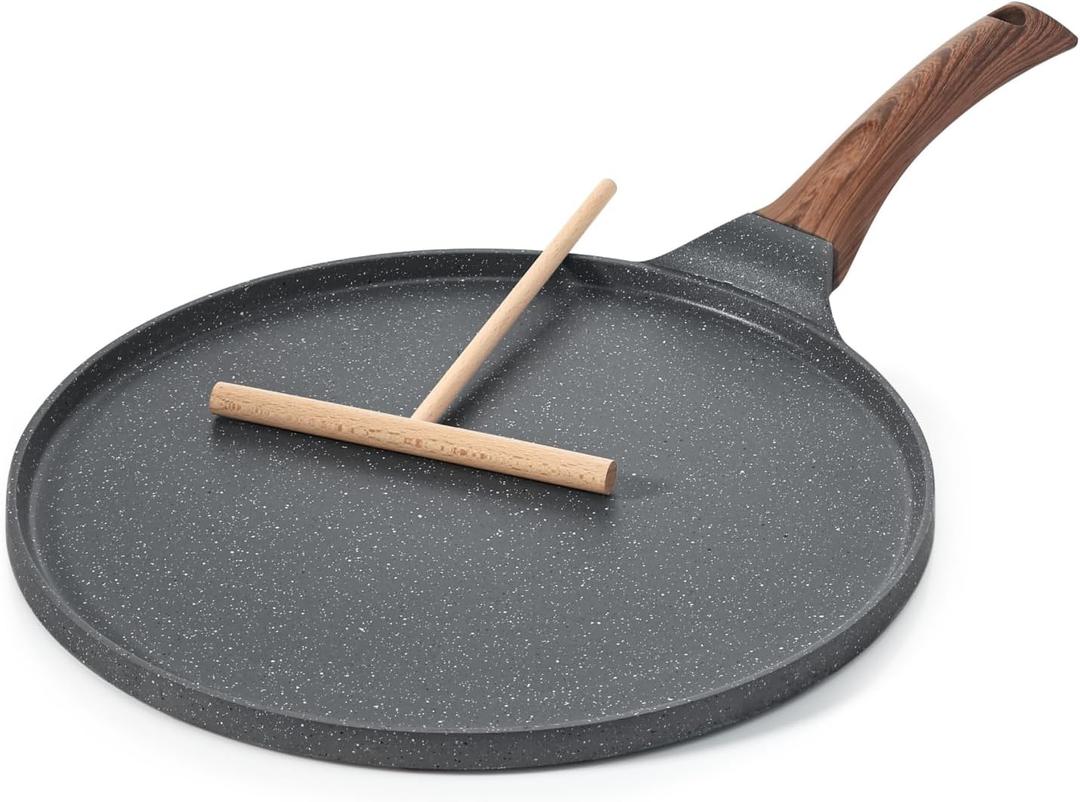 SENSARTE Nonstick Crepe Pan, Swiss Granite Coating Dosa Pan Pancake Flat Skillet Tawa Griddle 12-Inch with Stay-Cool Handle, Induction Compatible, PFOA Free (12 Inch, Gray)