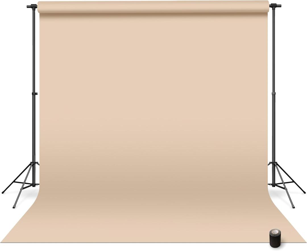 Denny Manufacturing - Seamless Paper Backdrop for Photography, Buff Seamless Paper Roll (53 in x 36 ft) Includes Free Roll Black Gaffer Tape (2 in x 13 ft)