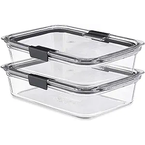 Rubbermaid Brilliance Glass Food Storage Containers, 8 Cup, Set of 2, BPA-Free, Leak-Proof, Clear