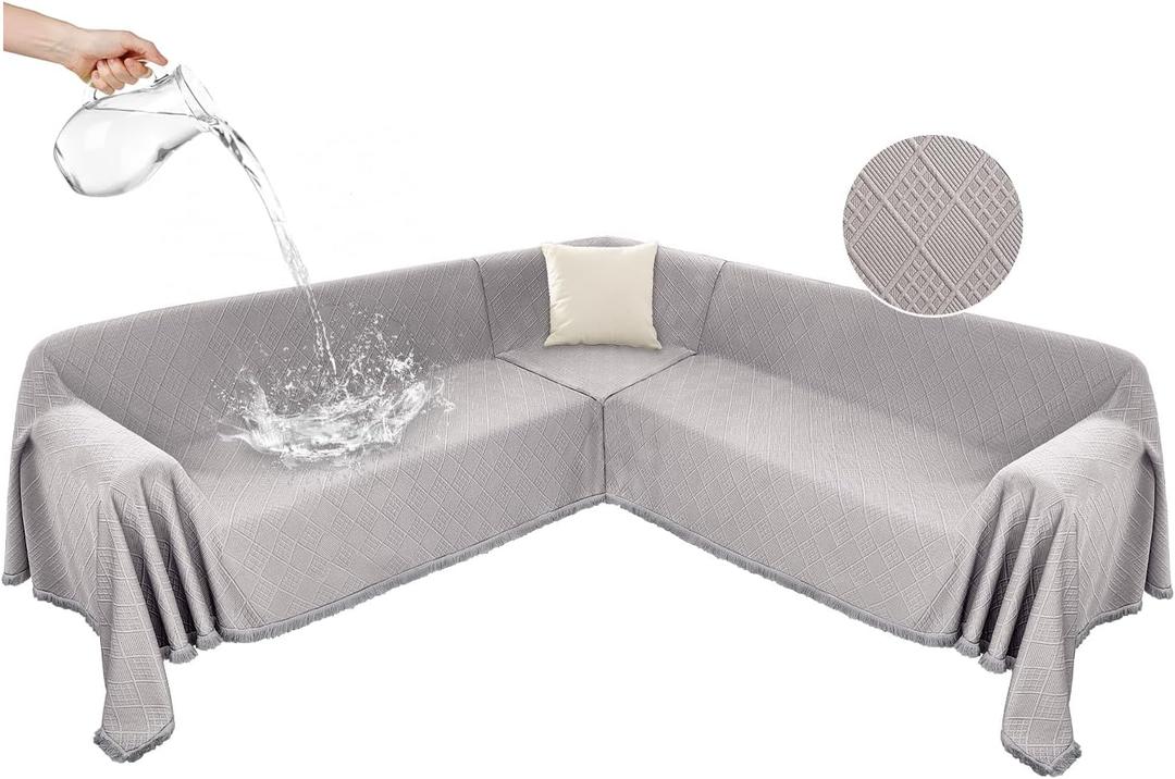 HYZOTEX Waterproof Sectional Couch Covers Sectional Sofa Cover L Shaped Corner Sofa Slipcovers Blanket for Dogs Pets Washable Jacquard Quilted L Shape Furniture Protector (75x252 in, Light Gray)