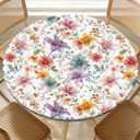 Round Fitted Table Cover with Elastic Fits 38"-42" Round Tables | Polyester Waterproof Stain-Resistant Wipeable Outdoor Tablecloth for Camping, Picnic, Dining, Indoor