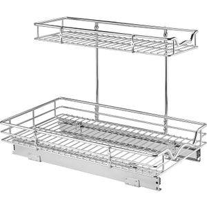 HOLDN STORAGE Two Tier Under Sink Organizers and Storage - slide out Cabinet Organizer With Sliding Drawers For Inside Cabinets- 11" W x 21" D x 15H, Chrome.