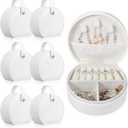 6 Pack Travel Jewelry Case, Mini Leather Bridesmaid Jewelry Gift Box Bulk, Half Moon Design, Detachable Handle, Small Earring Storage Organizer for Women Girls Bridesmaid Proposal Gifts (White)