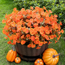 Lnoicy Artificial Fall Mums 12 Bundles Eucalyptus Fake Flowers for Planter,Fake Morning Glory for Halloween Home/Porch/Garden Decoration (Fall Orange)
