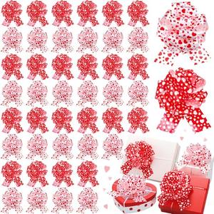 Riceshoot 60 Pcs Mother's Day Large Pull Bows Ribbon Gift 6 Inch Heart Pattern Gift Wrapping Bows for Mother's Day Presents Spring Wedding Birthday Party Basket Holiday Decor
