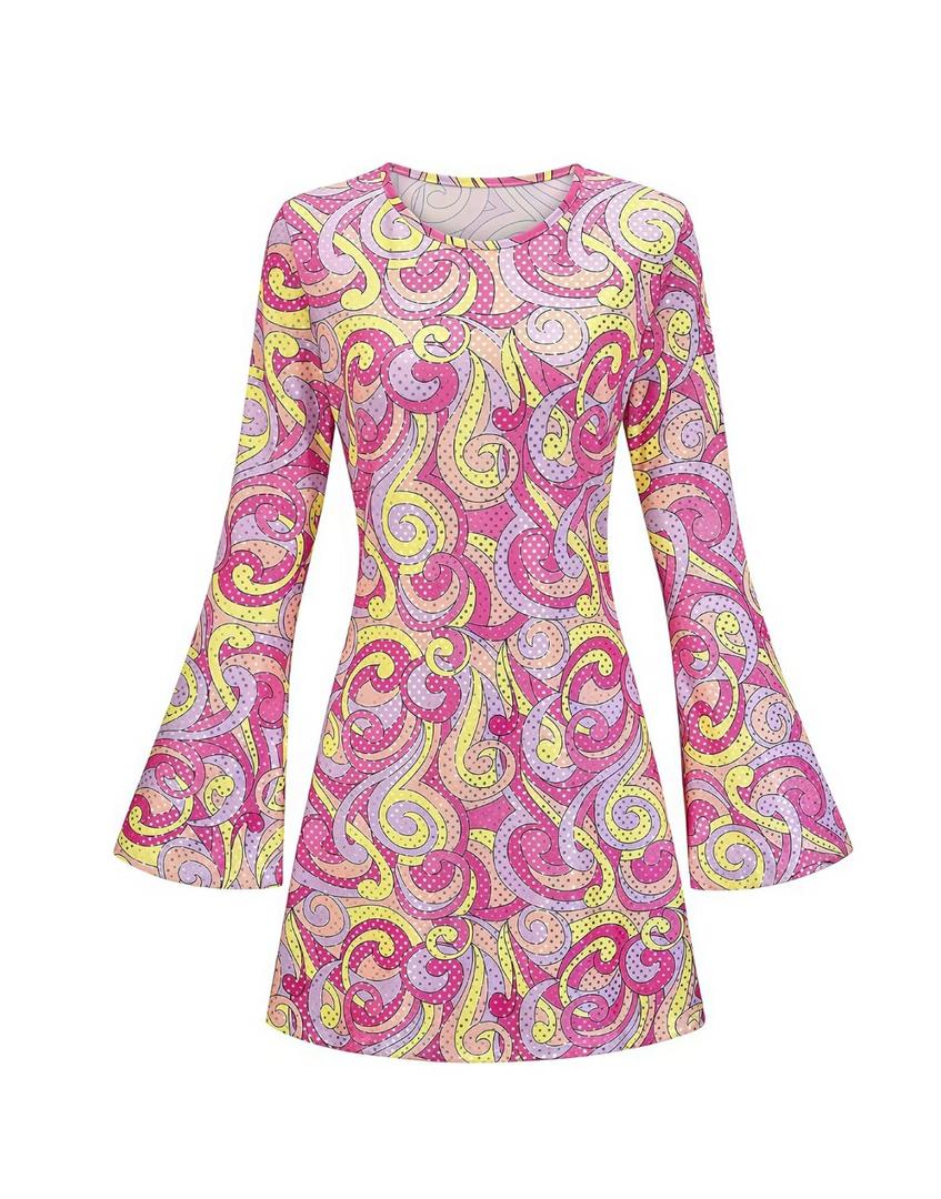 60s 70s Hippie Disco Dress Costume Women's Retro Disco Outfit Women Halloween Floral Dresses with glasses,size XXL