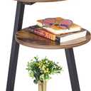 BEWISHOME Round End Table Side Table with Metal Frame, Accent Nightstand Bedside Table with 3-Tier Shelves, Small Couch Coffee Table for Living Room Bedroom Rustic Brown KTZ41Z 