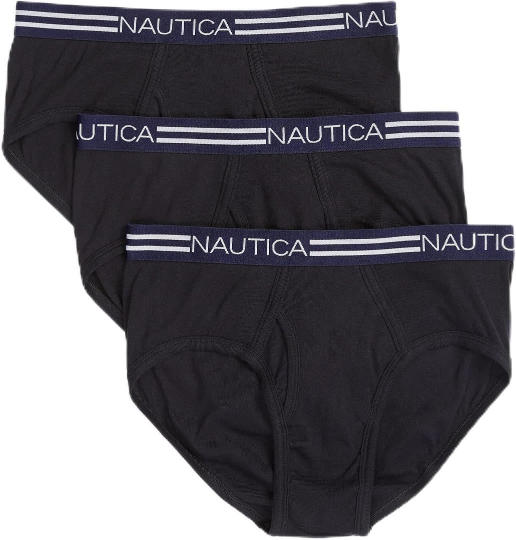 Nautica Men's Classic Cotton 3-pack Fly Front Briefs,Large, 3 Pack Black