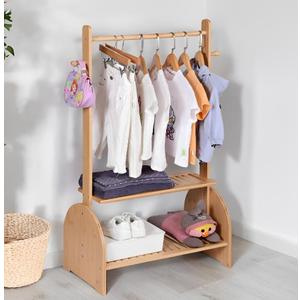 Kids Clothing Rack With Adjustable Rods, Children Clothes Garment Rack for Baby Pet, Dress Up Rack With 2 Bottom Shelves, Wardrobe Closet for Toddlers Nursery