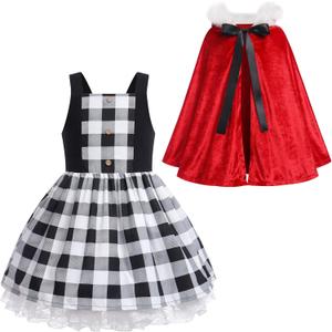IDOPIP Women Kids Baby Girls Christmas Party Dress Xmas Red Plaid Tutu Dress with Hooded Cloak Cape Family Matching Costume (Small, White)