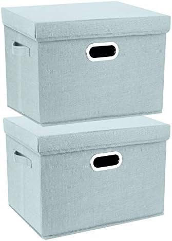 TYEERS Collapsible Storage Bins With Lids, Large Fabric Storage Boxes - 2 Pack - Aqua Spring