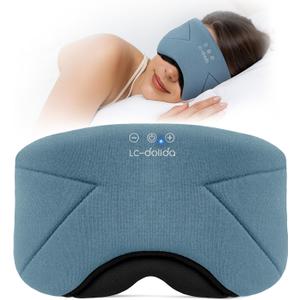 Sleep Mask with Headphones Bluetooth 5.4, LC-dolida Wireless Music Eye Mask for Sleeping Headphones with Soft Bamboo Cotton Cooling Breathable,Ultra-Thin Stereo Speaker for Side Sleepers