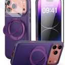 Case for iPhone 17 360 Rotating Stand, Upgraded PU Leather Military-Grade Shock-Resistant Full-Coverage Case with Rotating Stand-Purple