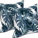 LVTXIII Outdoor Throw Pillow Covers 16 x 16 Inch, Covers ONLY Modern Cute Pattern Decorative Square Toss Pillow Case Pack of 2 for Home Patio Garden Sofa Bed Furniture, Palm Blue