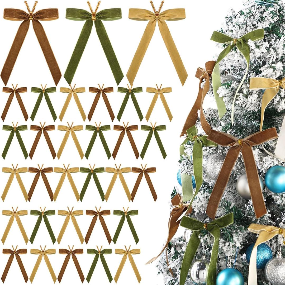 Riceshoot 30 Pcs Christmas Velvet Bow, 6 x 8 Inch Rustic Crafts Gift Bows Nice for Christmas Tree, Garland, Large Gifts, Parties, Indoor or Outdoor Decorations(Retro)