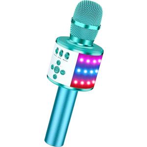 BONAOK Karaoke Microphone for Kids & Adults  Bluetooth Microphones Singing Mic with Disco Lights, Echo Effect, Builtin Speaker Portable Karaoke Player for Party Travel Gifts Q78(Ice Blue)