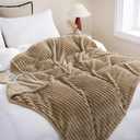 Tan Fleece Throw Blanket 5060 for Couch Sofa Bed,Super Soft Cozy Plush Blanket with Stripes Design Lightweight for Adults,Woman,Girls