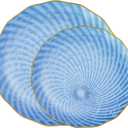 PLASTICPRO 30 Pack Plastic Plates Set of 15-10 inch Plates and 15-7 inch Plates, Elegant Clear Blue Spiral and Gold Rim Disposable Fancy Plates Premium Heavyweight