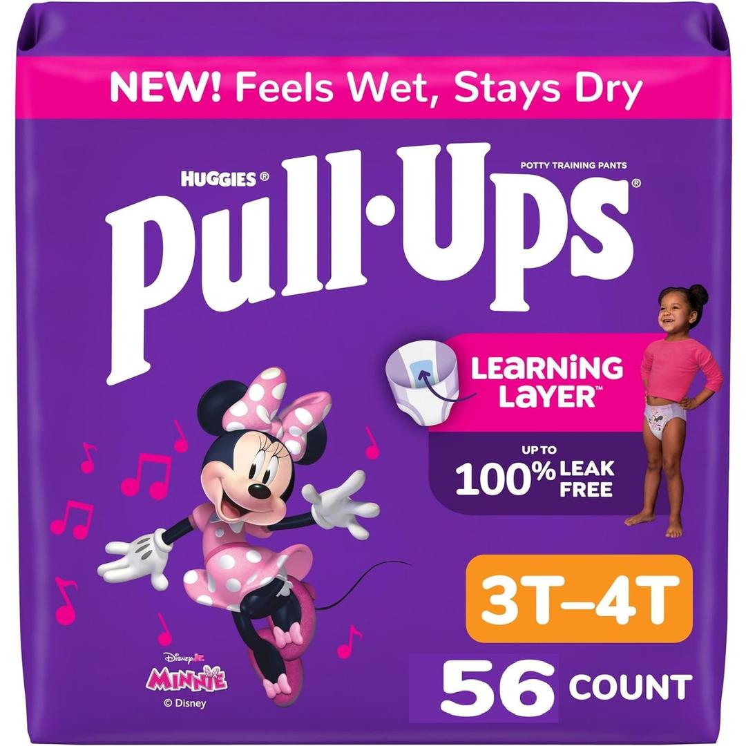 Pull-Ups Girls' Potty Training Pants, Size 3T-4T Training Underwear (32-40 lbs), 56 Count