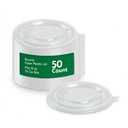 Restaurantware Plastic Lids for Containers 50 Pack Fits 12 oz To Go Boxes Clear Design Round Container Lids Sturdy Easy-Pull Tab Disposable Tight Fitting Covers for Takeaway Lunch Boxes