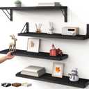 BAYKA Wall Mounted Floating Shelves, Wood Floating Wall Shelf for Books & Decor, Small Space-Saving Display & OrganizerBlack23inSet of 4