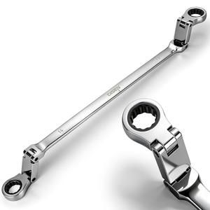 DISEN Extra Long Flex Head Ratchet Wrench Metric 14-15MM, Double Jointed Box End Ratcheting Combination Wrench, 72-Teeth, Cr-V Steel,12 Point