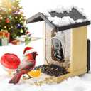 Bird Feeder with Camera Solar Powered, Bird Feeders for Outdoors with DIY Add-ons - Honey Jar & Fruit Fork & Squirrel Proof Net & 32GB SD Card, AI Identify Birds, Ideal Present for Birdlover