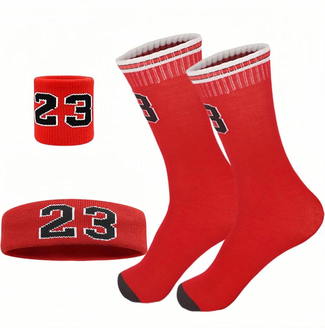 NIUNEW 4 Pcs Basketball Accessories Socks for Boys and Girls-Basketball Sweatbands Wristbands Kit-Sport Socks for Kids 6-14 (Red)