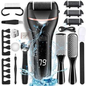 Electric Foot Callus Remover with 3 Roller Heads 2 Speed Rechargeable,Professional Pedicure Pedicure Kit Waterproof Foot Scrubber File,Pedicure Tools,Foot Care for Dead Hard Cracked Dry Skin