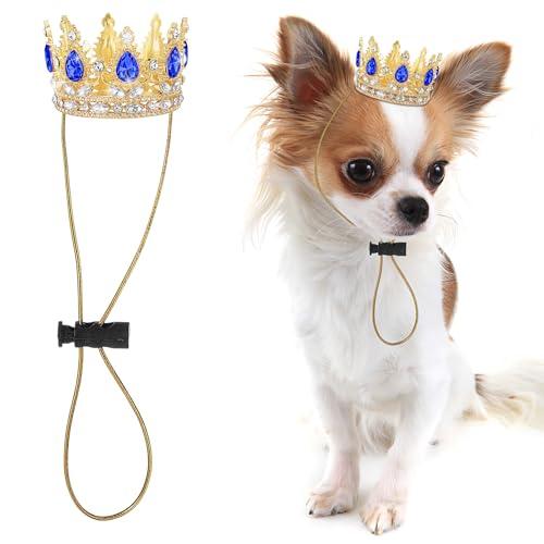 Abbylike Pet Rhinestone King Crown, Queen Crown for Birthday New Year Costume for Dog Cat Cosplay Party Accessories Adoption Celebration Wedding Birthday Photos Prop Costume (Blue,Small)