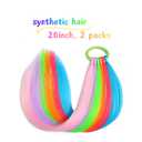 Colorful Hair Extensions for Braids Ponytail Extension 2 Packs, 20 inch Crazy Hair Day Accessories for Women, DIY Festival Wacky Rave Braids,Tinsel Mixed