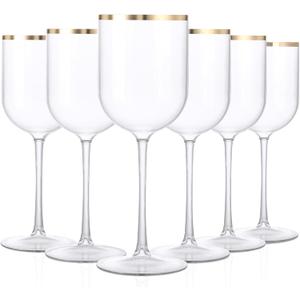 Liacere Plastic Glasses Set of 8-14oz Clear  Cup with Gold Rim - Dishwasher Safe Plastic Cups with Stem Reusable & Unbreakable Disposable glasses for Weddings, Parties & New Year