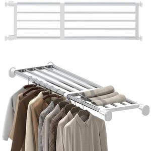 Hershii Expandable Shelf Rod Closet System Heavy Duty Clothes Hanger Adjustable DIY Storage Organizer Shoe Rack