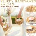 Small Flower Girl Basket Set of 2 - Small Wicker Basket with Handle and Waterproof Lining, 6.3 x 5.12 x 3.75 Inch - Rattan Design for Wedding Flower Petals, Candy, Gift Use, Storage and Home Decor