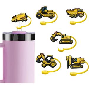 6 PCS Designed for 0.4 in/10 mm Stanley Straw Covers for 30&40 Oz Tumblers.Cute Silicone Straw Caps in Various Shapes, Engineering Vehicle
