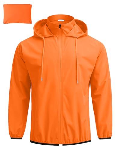 COOFANDY Orange Rain Coats for Men Lightweight Packable Rain Jcket with Hood Trench Raincoats Windbreaker Medium