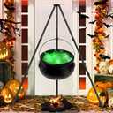 2025 Large Witch Cauldron Halloween Decorations Outdoor, Black Plastic Bowl Decor on Tripod with Lights Halloween Cauldron Pot Witches Cauldron Hocus Pocus Candy Bucket Decoration for Porch Home Party