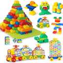VConejo Building Blocks for Toddlers 2-4 Years, Big Classic Building Bricks with A Baseplate,155 Pieces Large Blocks, Compatible with All Major Brands