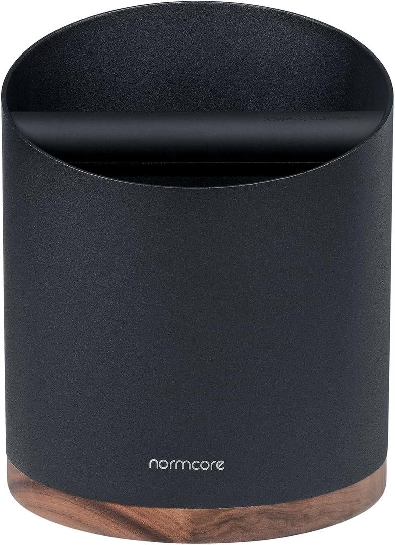 Normcore Espresso Knock Box - 1.8L Capacity, Holds 4045 Pucks - Heavy-Duty Stainless Steel Coffee Grounds Bin with Removable Knock Bar and Walnut Non-Slip Base, Black