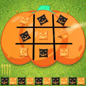 Halloween Pumpkin Party Favors Tic Tac Toe Bean Bag Game for Kids,Bean Bag Toss Across for Indoor Outdoor Yard Background Lawn Adults Family Night Halloween Activities 10 Bean Bags