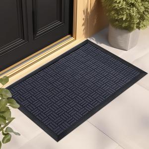 Mibao Front Door Mat, Heavy Duty Durable Welcome Mat for Outdoor Indoor, Dirt Trapper Waterproof Super Absorbent Door Mat for Entryway Outside Patio Porch, 47" x 24", Navy
