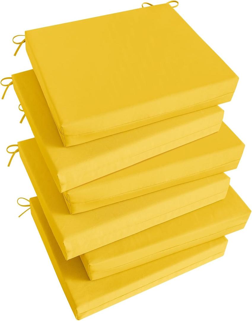 Basic Beyond Outdoor Chair Cushions Set of 6, Square Corner Outdoor Cushions for Patio Furniture, Water Resistant Patio Chair Cushions with 2 Ties, 18.5x16x3, Yellow Color