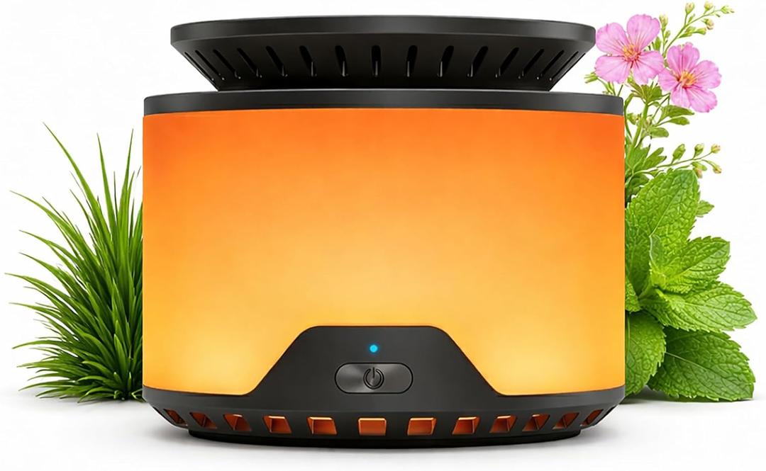 Mosquito Repellent Outdoor Patio, Rechargeable Mosquito Repeller Warm Ambient Light, Plant-Based Electronic Bug Repellent Shield for Patio, Camping, Fishing & Backyard (2 Cartridges Included)