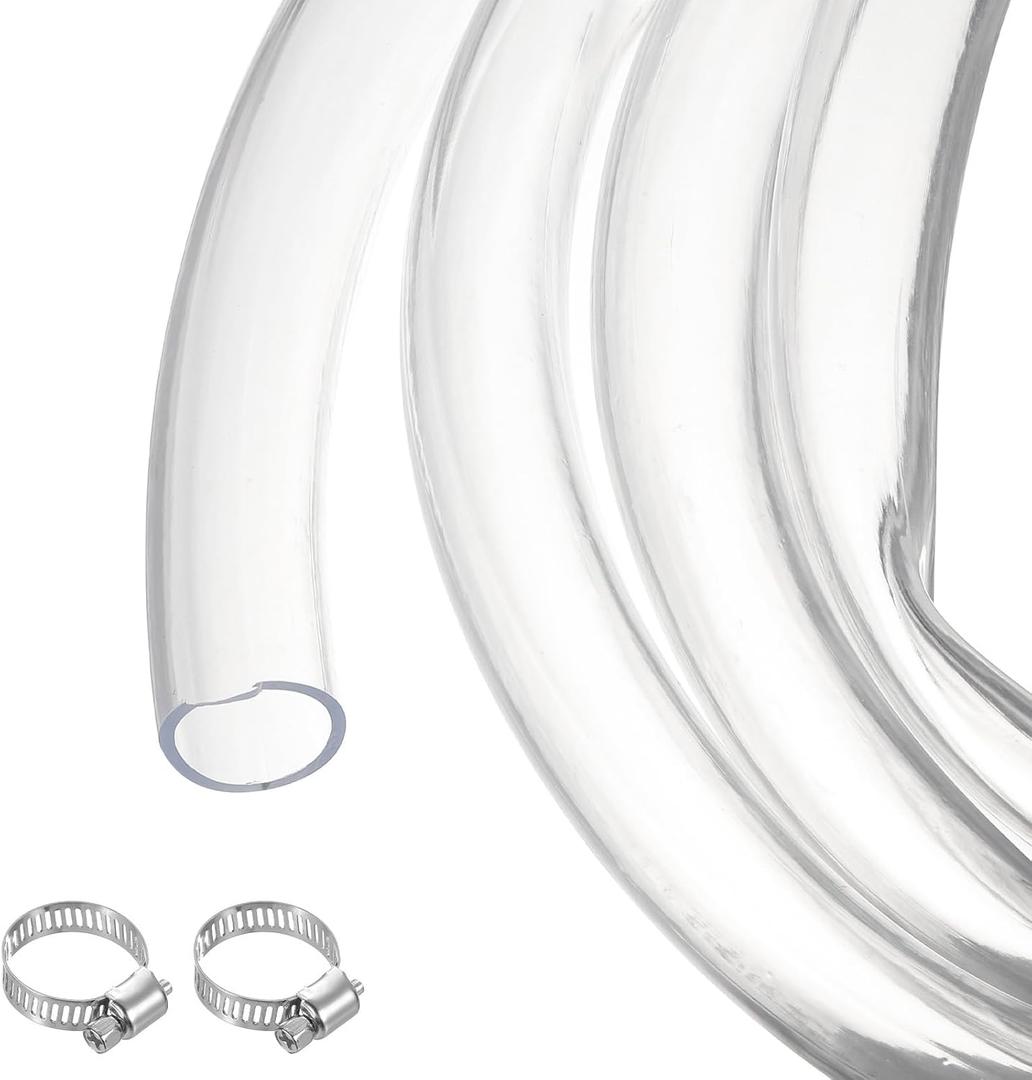 MECCANIXITY Clear PVC Tubing 1 1/4" ID 1 1/2" OD Plastic PVC Tube Flexible Water Hose 10ft for Industrial Tubing, Aquariums, Pump, 31.8mm x 38.1mm, with 2pcs Clamps