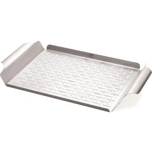 Weber Grill Pan Durable Stainless Steel Pan for Small or Delicate Foods, 1/8" Slits for Drainage, Wide Carry Handles
